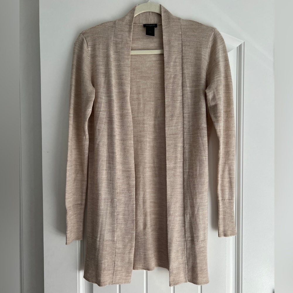 Ann Taylor Light Tan Open Front Cardigan Merino Wool